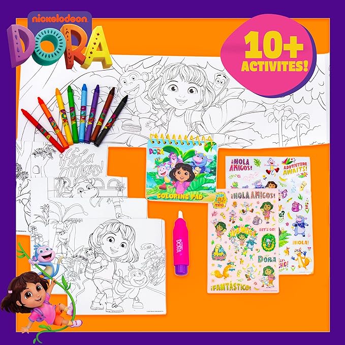 Dora Ultimate Backpack, 10+ Creative Projects in a Reusable Backpack, Includes Aqua Art, Coloring Sheets, & Cute Stickers, Less-Mess Toddler Toys, Road Trip Essentials for Kids, Great Airplane Toy