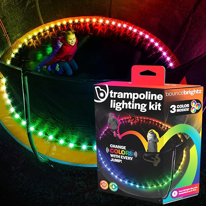 Brightz BounceBrightz LED Trampoline Lights, Color Changing - Motion Sensing - Changes Colors When You Jump - Fits 8FT 10FT 12FT 14FT 15FT Trampolines - Battery Powered