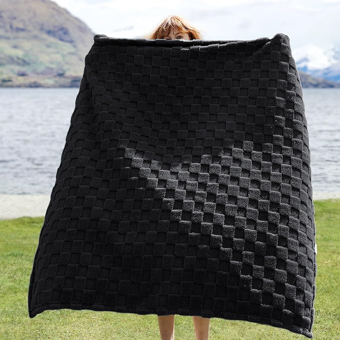 Bedsure GentleSoft Black Throw Blanket for Couch - Checkered Fleece Blankets Gifts for Kids Girls, Cute Soft Cozy Throw for Bedroom Home Decor Gifts, 50x60 Inches