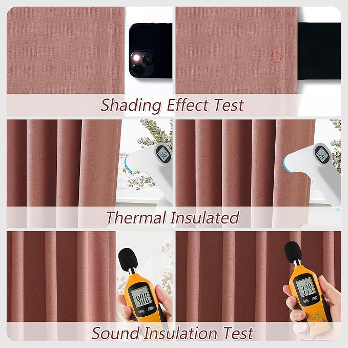 Dusty Rose 100% Blackout Linen Curtains 108 Inch Length 2 Panels Set for Girls Bedroom Back Tab Thermal Insulated Black Out Drapes Room Darkening Farmhouse Style for Bedroom Window Curtains 52x108