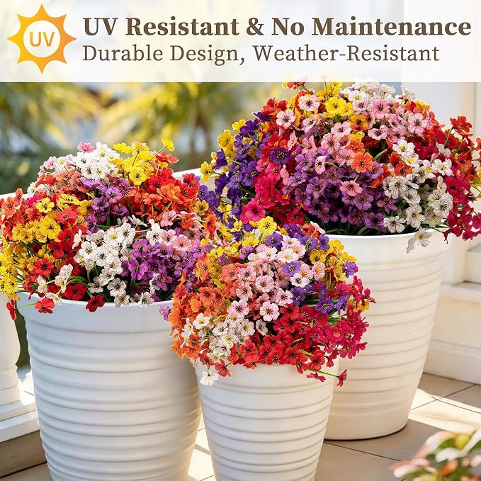 24 Bundles Artificial Flowers for Outdoors/Indoors, Fake Flowers Plants for Indoor Outside Garden Porch Window Box Home Wedding Farmhouse(8 Color) | Faux Flowers for Indoor Outside, artificial plants outdoor Garden Porch Window Box Home Wedding Farmhouse