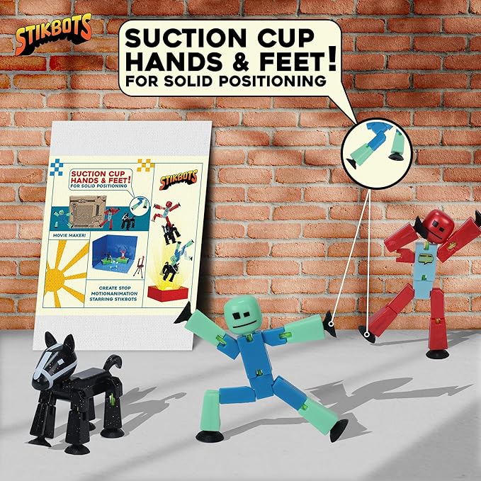 STIKBOT Zing Zanimation What The Bot Special Action Figures and Animation Set, Includes 3, 1 Mobile Phone Tripod and 2-in-1 Stage, Stop Motion Animation, Great for Kids Ages 4 and Up