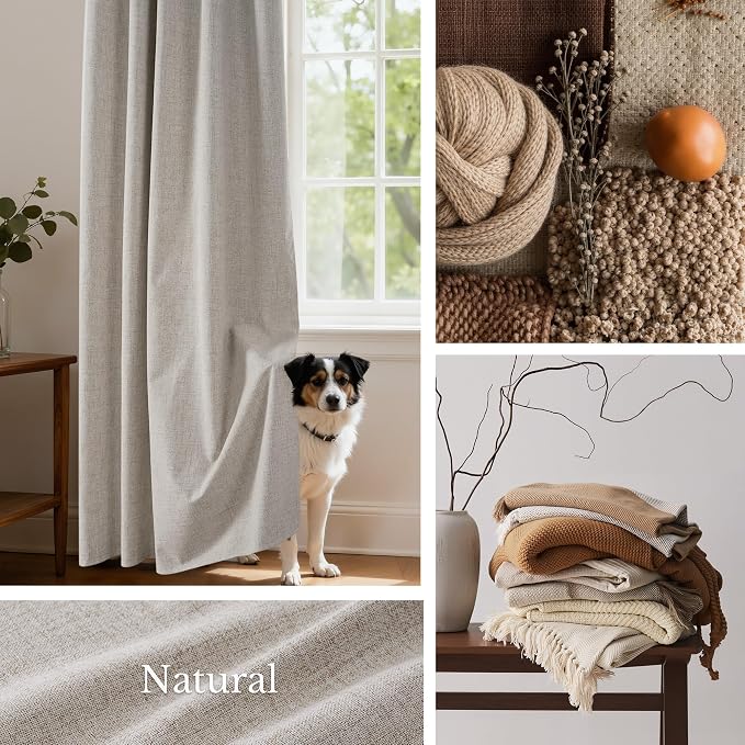 NICETOWN Natural 100% Blackout Linen Curtains 84" Long for Bedroom, Farmhouse Thick Linen Blend Window Treatment Panels Thermal Insulated Drapes for Living Room (1 Pair, 52" Width Each Panel)