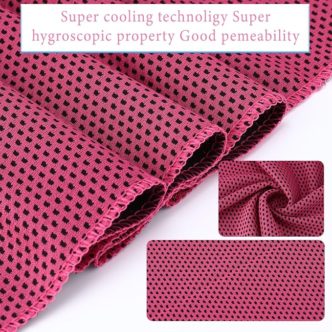 Honoson 20 Pcs Cooling Towels for Neck and Face, 47"x12" Sports Breathable Ice Towels Microfiber Chilly Sweat Rags with Portable Bottle for Gym Golf Athletes Yoga Workout Hot Weather (Rose Red)