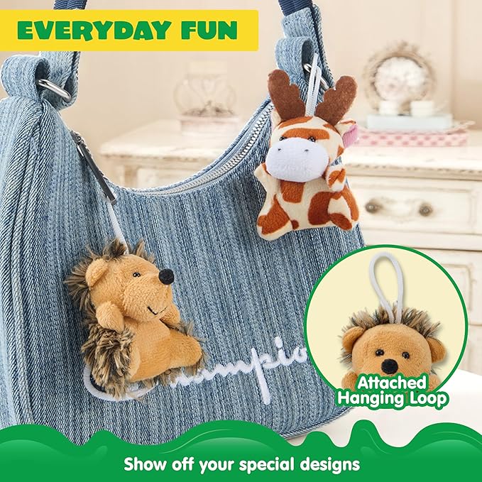 JOYIN 24 Pcs Mini Safari Animal Plush Toys (24 Units 2.4" Each), Animals Keychain Decoration for Kids, Small Stuffed Animal Bulk for Kids, Carnival Prizes, School Gifts, Halloween Goodie Bags