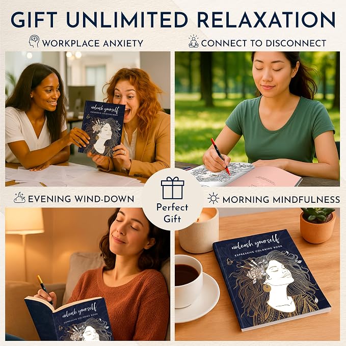 Adult Coloring Book for Women – Expressive Coloring Book with 32 Inspiring Reflection Prompts – Coloring Books for Adults Relaxation, 140gsm Paper, 8.5x11, Single-Sided, Perforated, Relaxation Gifts
