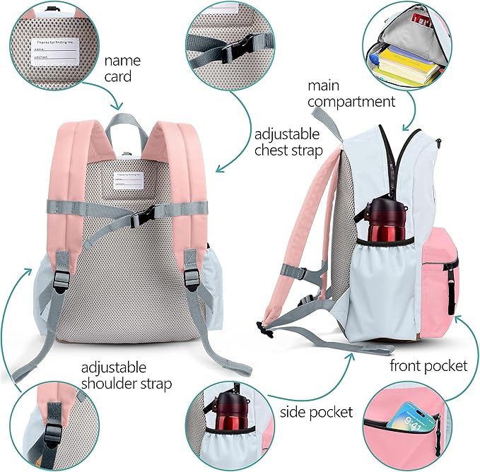 Kids Backpack, 1.0L, Cotton Candy, Kindergarten Elementary School, Lightweight, Soft Shell, Zipper, Unisex, Little Kid, Nylon, 13"H Fit A4 Folder, Adjustable Straps