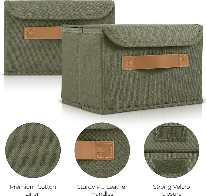 Decorative Linen Storage Boxes with Lids - Spacious Set of 2 Organizer Bins | The Perfect Small Container for Home Decor - Safely Store Photos, Documents and Memory Box Keepsakes in Style