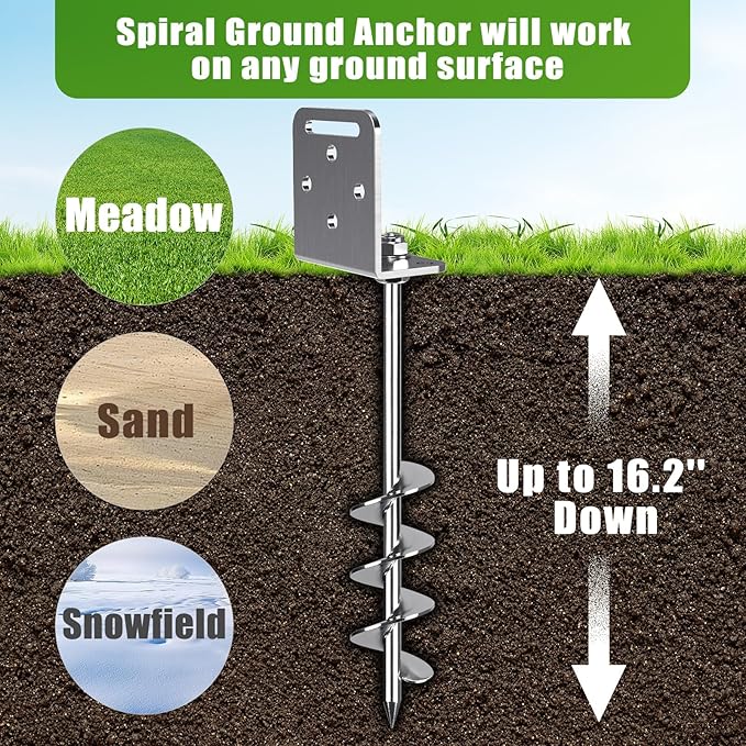BeneLabel 2/4/6 Pack 18" 24" Ground Anchors Screw in Shed Anchor with L Bracket Trampoline Anchor Spiral Swingset Anchors for Swing Set, Mobile Home, Fence, Playset, Tent, Canopy, Carport