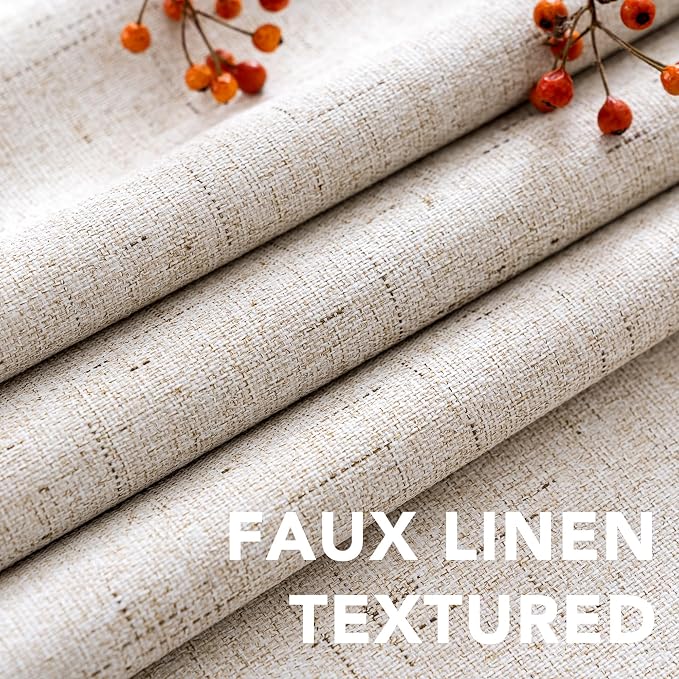H.VERSAILTEX Blackout Curtains Linen Curtains 120 inches Long 100% Black Out Curtains for Bedroom Windows, Textured Linen Look Draperies Grommet with White Liner, 2 Panels, Natural