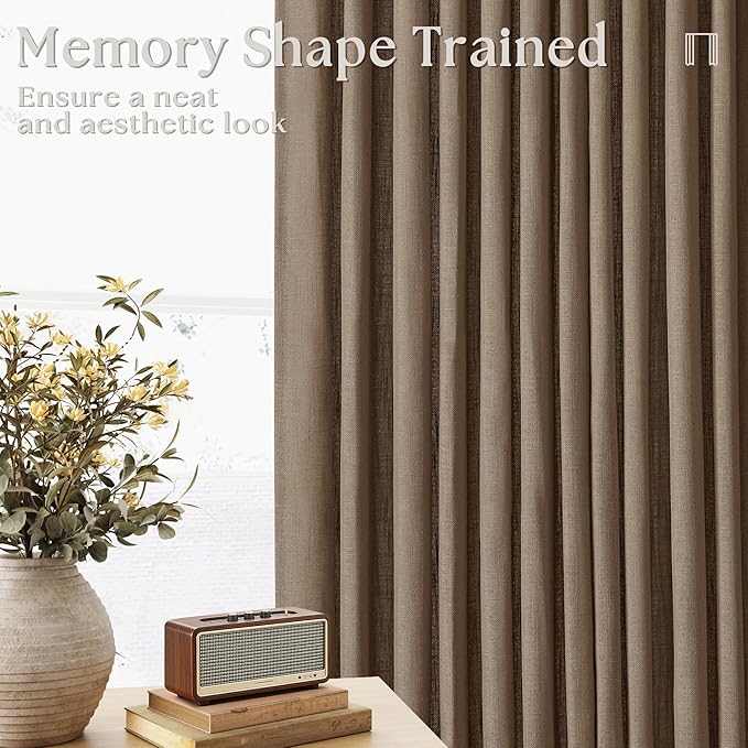 86 Inch Linen Curtains 2 Panels Set Pinch Pleated for Living Room Bedroom Memory Training Shaped Semi Sheer Dutch Cocoa Pinch Pleat Drapes Hooks Rings Light Filtering Window Curtain Drapes