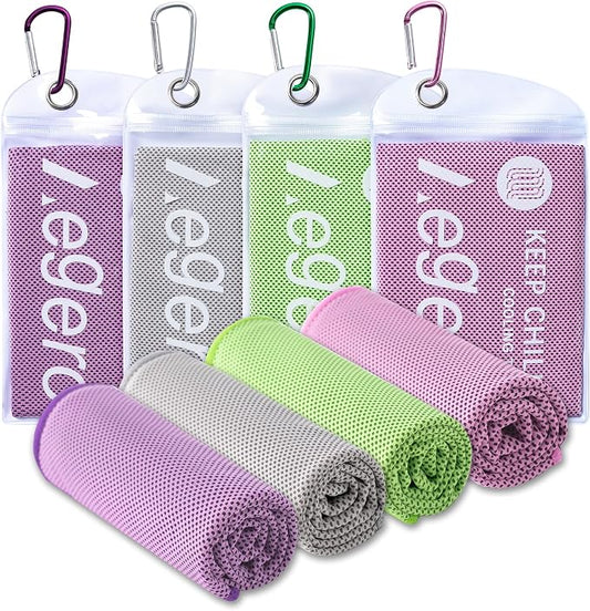 Aegero 4 Pack Cooling Towel (40"x12"), Cooling Neck Wraps,Soft Breathable Chilly Towel, IceTowel, Microfiber Towels for Yoga, Sport, RunninGym, Camping, Fitness, Workout & More Activities(Multicolor2)
