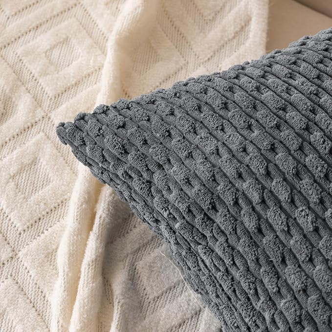 Set of 4 Medium Grey Decorative Throw Pillow Covers 24x24 Inch Corduroy Pillow Covers for Bed Couch Sofa Living Room Soft Square Cushion Cases