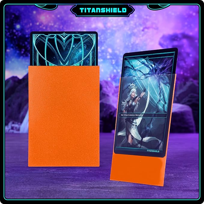 TitanShield Premium Card Sleeves | Compatible with Pokemon, One Piece, Lorcana, Flesh & Blood, & Magic The Gathering MTG | (150 Sleeves - Standard) (1, Ember Orange, Standard | 66x91mm)