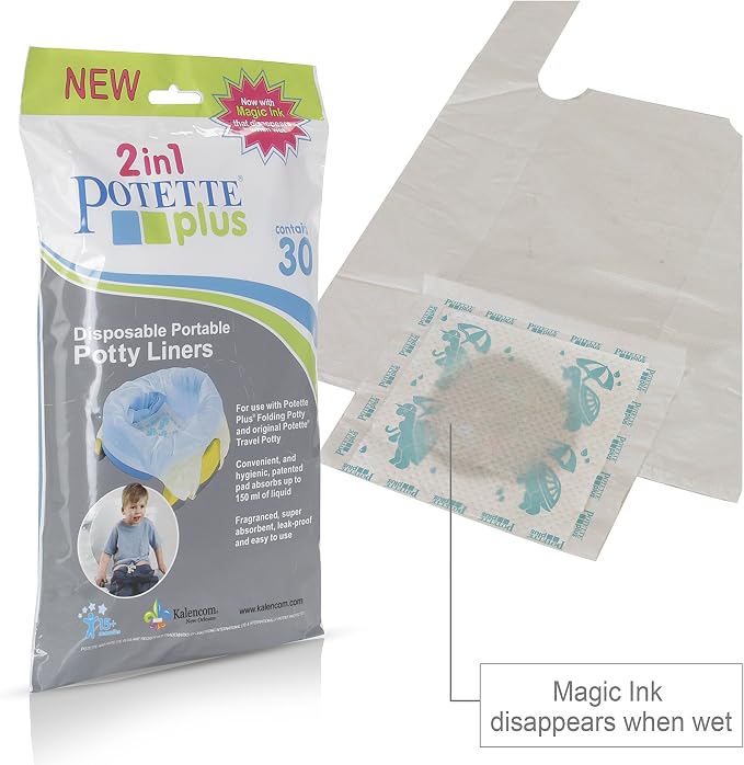 Kalencom Potette Plus Potty Seat Liners - Disposable, Leakproof Liners for Travel Potty Seat - Fragranced to Absorb Odor - 30 Count