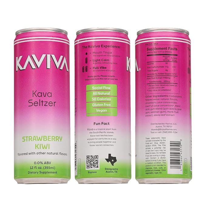 Kaviva | Kava & Soda Seltzer | Social Relaxation | Calming Effects | 50 calories | Natural Unwinding | All Natural | Non-ALC Functional Beverage | Refreshing Alternative | Clean Ingredients | Vegan