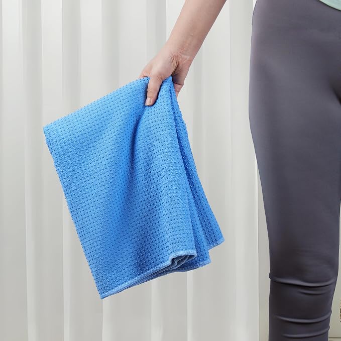 MICROFI Microfiber Hot Yoga Towel Mat, 24 x 72 inches, with Non-Slip Silicone Grip, Secure Fit Elastic Straps (Blue)