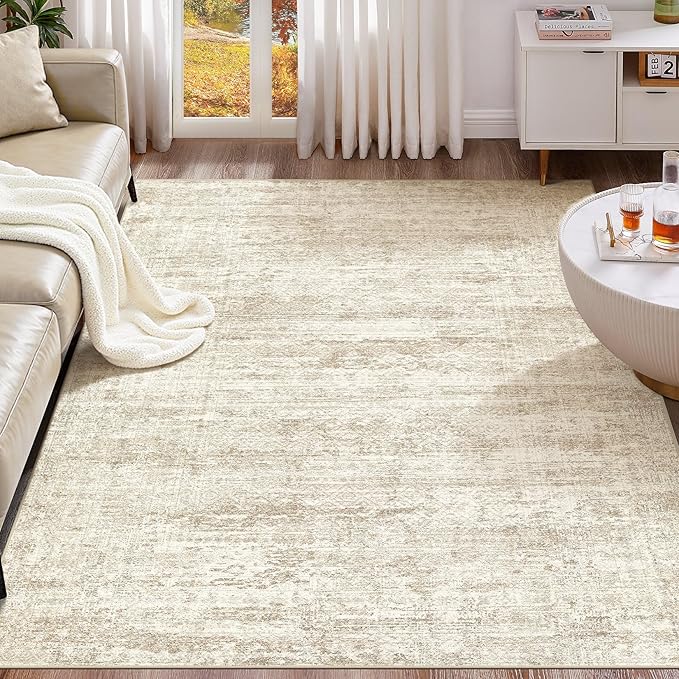 UERMEI 6x8 Area Rug Living Room Rugs - Washable Neutral Modern Abstract Soft Thin Rug Indoor Floor No Slip Rug Carpet for Bedroom Under Dining Table Home Office Decor - Beige/Brown