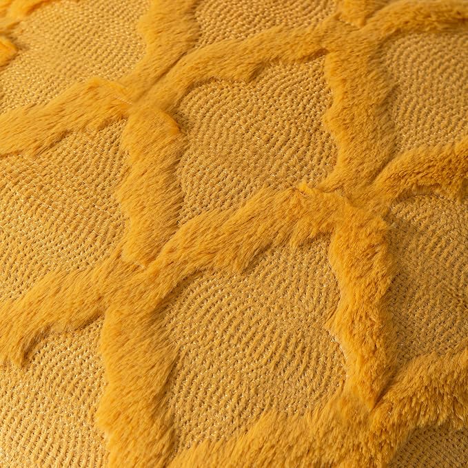 Set of 2 Soft Moroccan Throw Pillow Covers 18x18 Inch Plush Boho Decorative Pillow Cover Accent Cushion Case for Couch Sofa Bed, Mustard Yellow