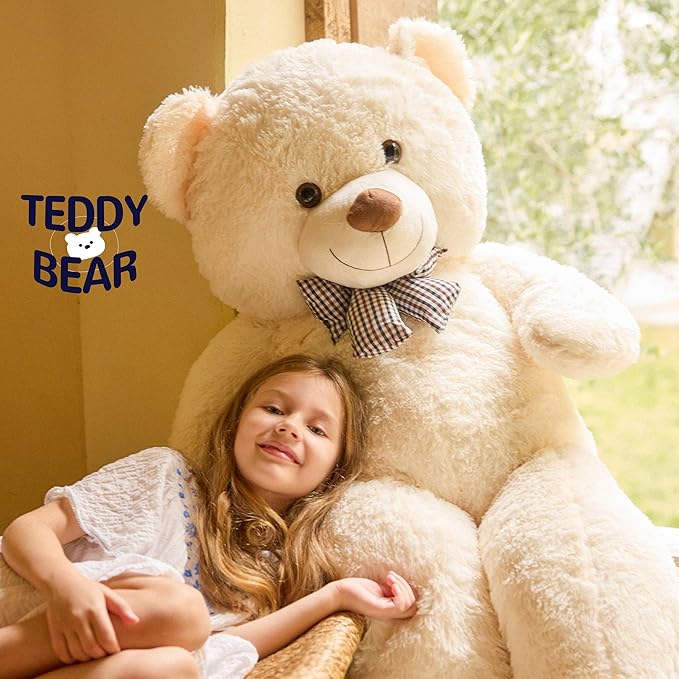 47 inch Big Giant Teddy Bear Stuffed Animals, White Cream Soft Plush Life Size Bear Toy All Ages Gift for Children/Girlfriend/Valentine's Day/Christmas/Birthday/Baby Shower/Wedding/Party Decorations
