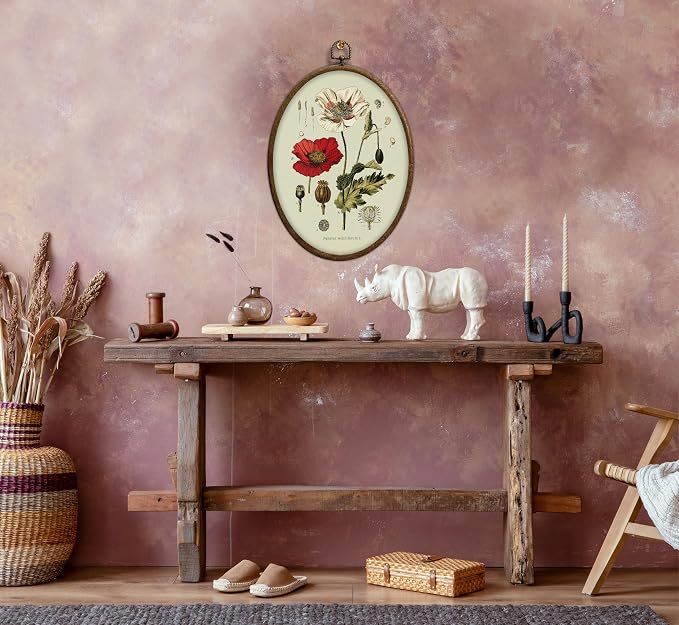 Vintage Boho Floral Oval Wall Art, Vintage Floral Botanical Oval Framed Wall Art, Waterproof Cottage Core Home Decor for Western Farmhouse Bedroom Living Room, Home Retro Decor Products, 07