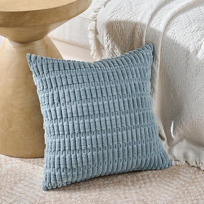 Fancy Homi 4 Packs Decorative Throw Pillow Covers for Living Room Couch Bed, Modern Farmhouse Boho Home Décor Accent Cushion Case, 16" x 16", Light Blue