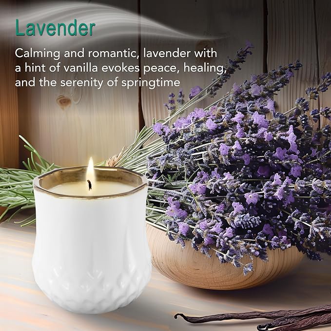 Hyggelight - The Growing Candle, Lavender Scented, 9oz Ceramic Pot, Single Wick Aromatherapy Candles, 100% Soy for Women and Men, Astrid
