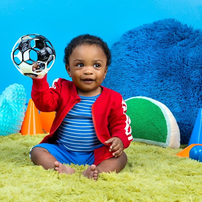 Bright Starts Oball Grippin' Goals Rattle Soccer Ball - Black & White, Easy-Grasp Toy for Newborn and Up (Pack of 2)