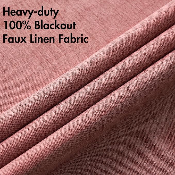 MIULEE 100% Blackout Linen Textured Curtains for Bedroom Solid Thermal Insulated Dusty Rose Grommet Room Darkening Curtains & Drapes Luxury Decor for Living Room 52 x 84 Inch (2 Panels)