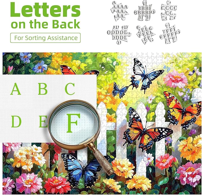 500 Piece Butterfly Garden Jigsaw Puzzle for Adults - 23x15 Inch Colorful Flower & Butterfly Art - Unique Home Decor Gift for Puzzle Lovers