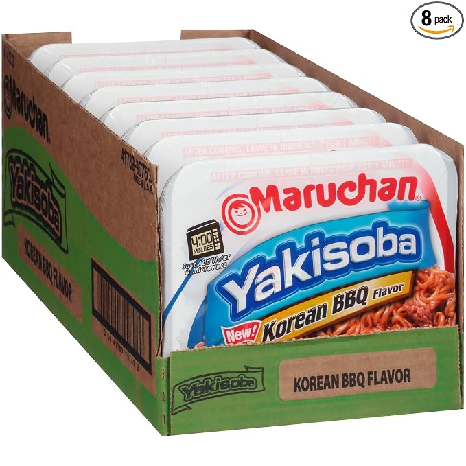 Maruchan Yakisoba, Korean BBQ Flavor – Stir-Fried Japanese Instant Ramen Noodles, High Protein Microwavable Meal – 4.12 Oz. (8 Pack)