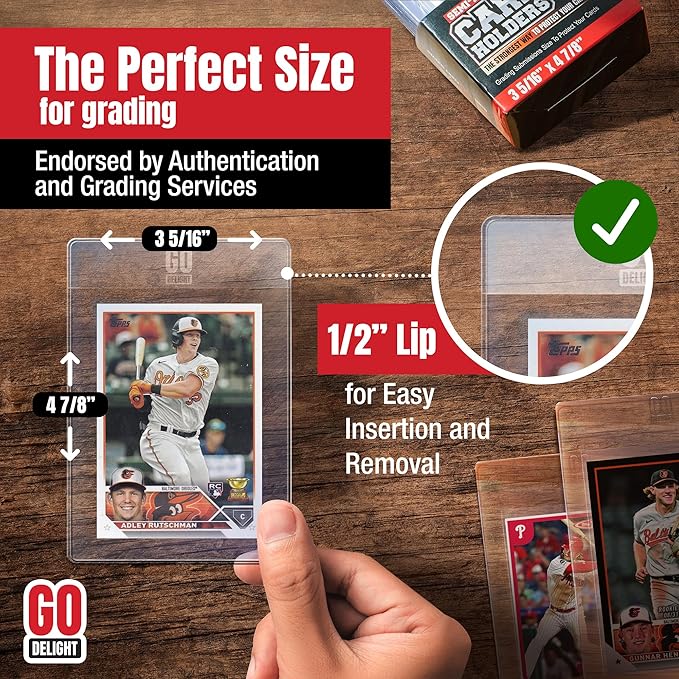 Semi Rigid Card Holders for PSA, SGC, BGS, CSG Grading – 400 Bundle - Baseball Card Sleeves - 200 Card Holders for Trading Cards + 200 Soft Sleeves – 3-5/16” x 4-7/8” with 1/2” Lip