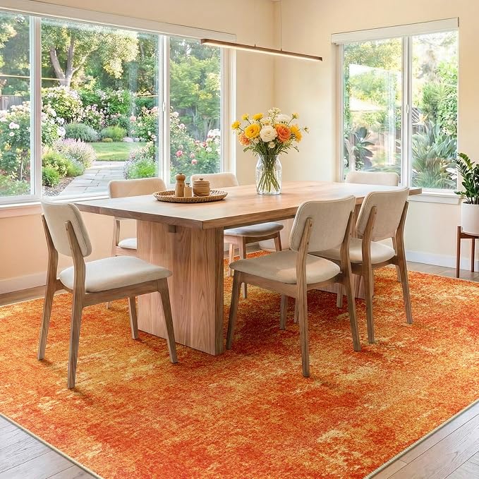 RELEANY Washable 5'x7' Abstract Area Rug for Living Room Orange | carpet for bedroom, kitchen, office, hallway and entryway, printed pattern, non-slip, soft, stain-resistant, easy to clean