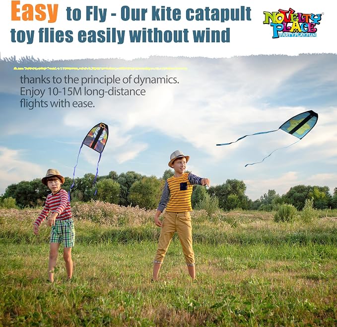 Novelty Place 2 Pack Thumb Ejection Kite Toy - Kite Launcher Slingshot Catapult Kites for Boys Girls Kids & Teens, Mini Beach Kites Easy to Launch and Fun Outdoor Flying Experience(Bird,Rocket)