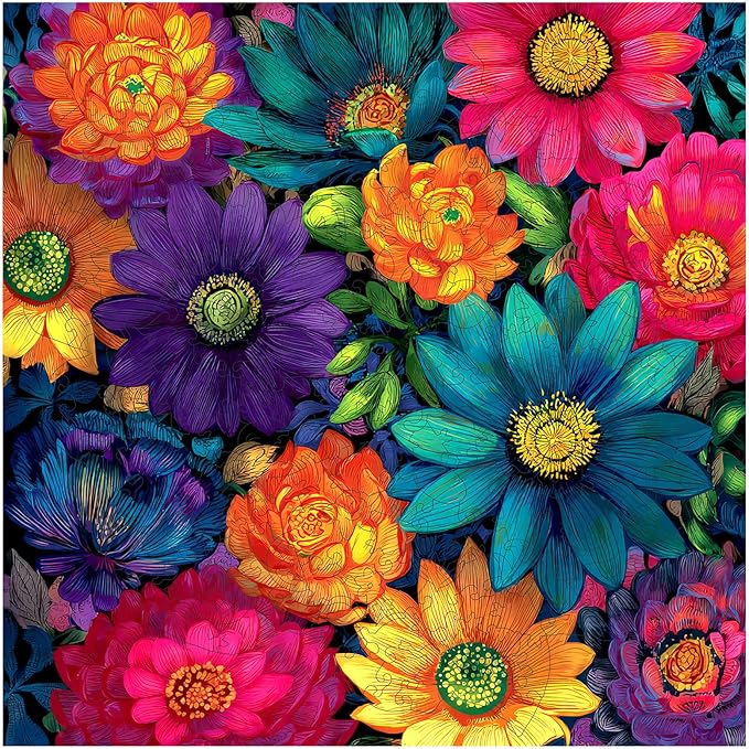 MEATRN Multicolor Chrysanthemum Wooden Puzzles for Adults 500 Pcs, 15.9x15.9 in, Fun Educational Wood Puzzle, Handmade Decorative Gift, Relaxing Wood Puzzle Game for Family