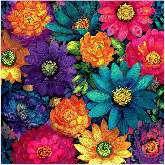 MEATRN Multicolor Chrysanthemum Wooden Puzzles for Adults 500 Pcs, 15.9x15.9 in, Fun Educational Wood Puzzle, Handmade Decorative Gift, Relaxing Wood Puzzle Game for Family