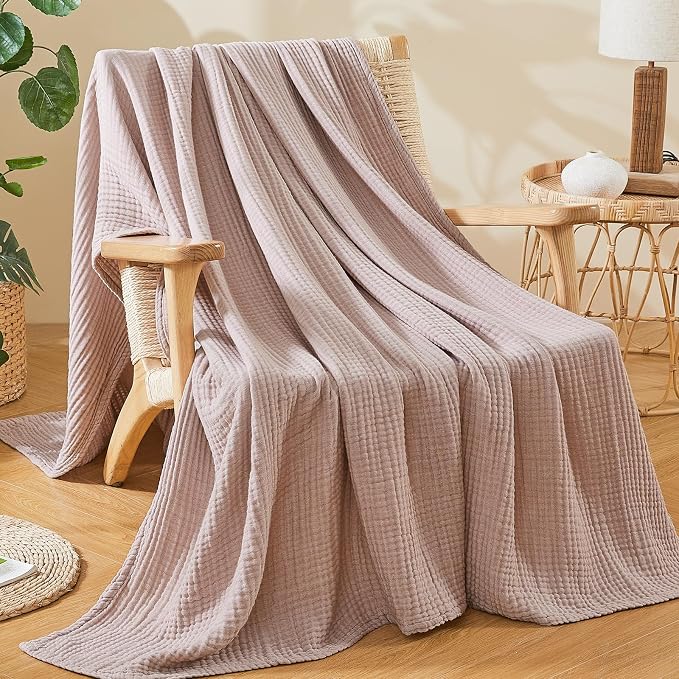 EMME Cotton Muslin Large Throw Blanket Couch Breathable Gauze Soft Lightweight Bed Blankets Adults (Heather Dusty Pink, 50"x70")
