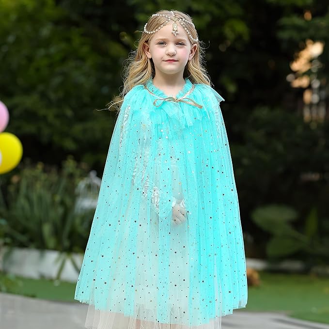 Princess Dress Up Clothes, 7pcs Princess Cape Crown with Wand for Girls 3-8 Years Toddler Princess Dress Up for Birthday Gift