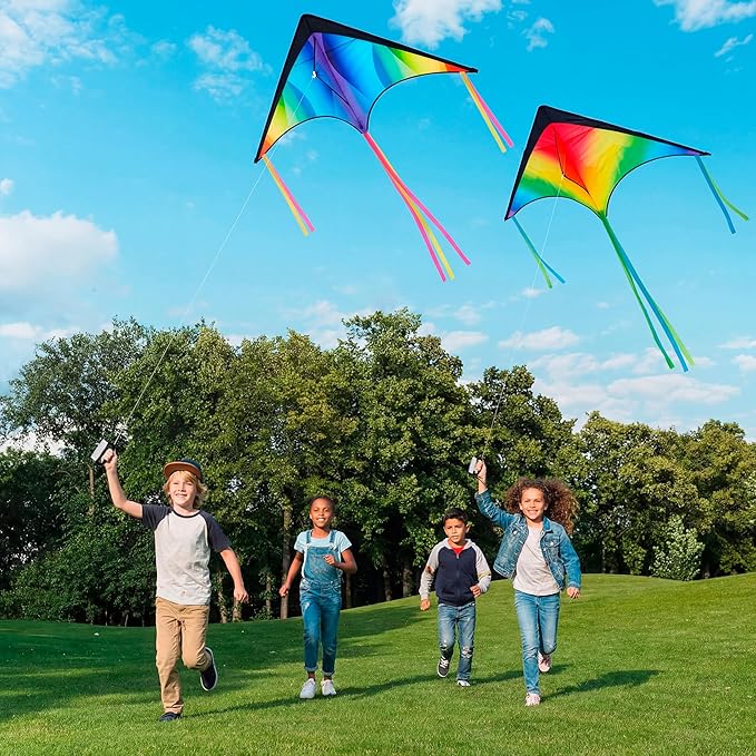 JOYIN 3 Packs Large Delta Kite Gradient Rainbow, Easy to Fly Huge for Kids and Adults, Large Delta Beach Kite for Outdoor Games and Activities