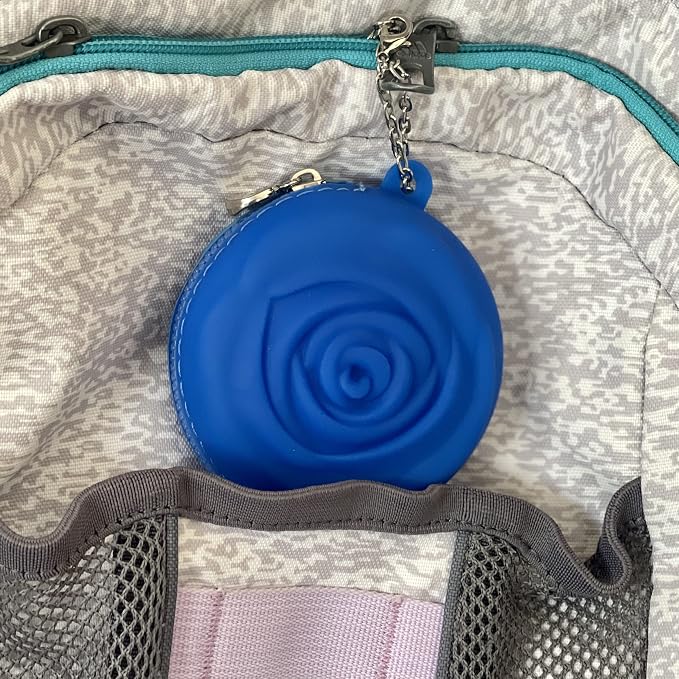 Adorable Pink Peri - Menstrual Period Cup Case Storage Bag | Rose Design + Silicon Material | Easy to Carry, Clean, and use | Metal Chain Attached | Multi-use for Any Small Items - Blue