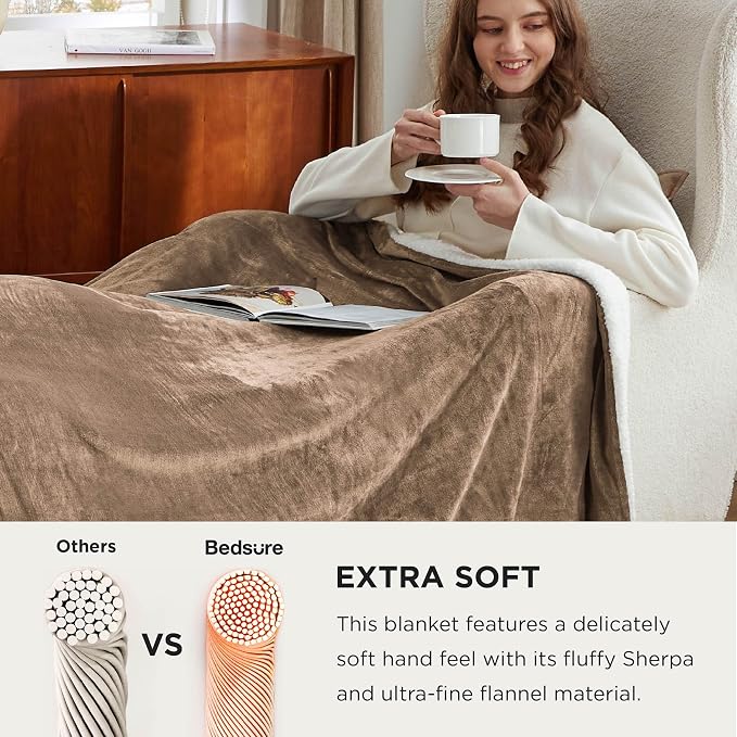 Bedsure GentleSoft Sherpa Fleece Cal King Blankets for Bed, Non-Heated, Thick and Warm Oversized Throw for Women and Men, Soft Fuzzy Plush Large Blanket for Winter, Camel, 112x98 Inches
