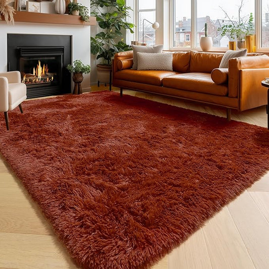 Amdrebio Terracotta Rust Large Area Rug 8x10 for Living Room Bedroom, Fluffy Fuzzy Shaggy Furry Rugs for Kids Room Decor Aesthetic, Big Cute Plush Shag Rustic Carpet for Classroom Playroom Nursery | Shaggy Fluffy Furry Shag Kids Home, Large Classroom P...