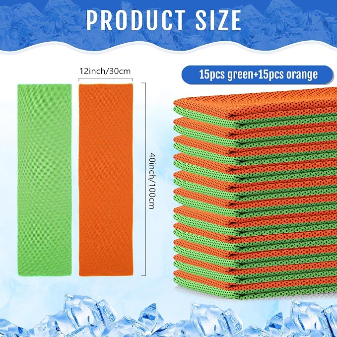 Hosuly 30 Pack Cooling Towels, 40"x12" Ice Breathable Soft Chilly Sweat Rag Microfiber Workout Rags for Gym Cooling Towels for Neck and Face for Yoga Golf Sport Running