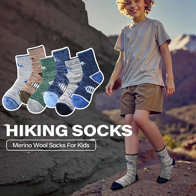 ANTSANG Kids Toddlers Boys Girls Merino Wool Hiking Athletic Thermal Warm Winter Socks