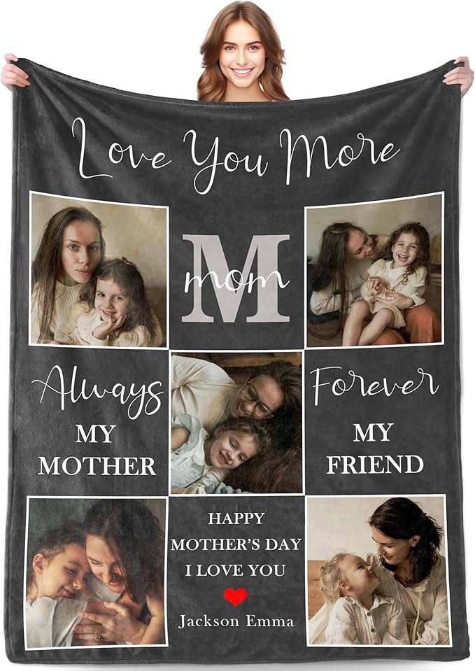 Personalized Mothers Day Birthday Gifts for Mom, Mothers Day Blanket Gifts from Daughter Son Kids Husband, Custom Blanket with Photos Text, Customized Christmas Anniversary Ideas Gifts for Mom Wife