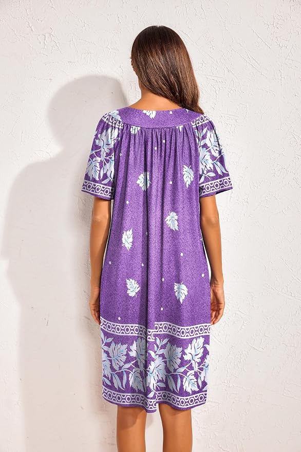 Ekouaer Womens House Dress Floral Print Nightgown with Pockets Mumu Dress
