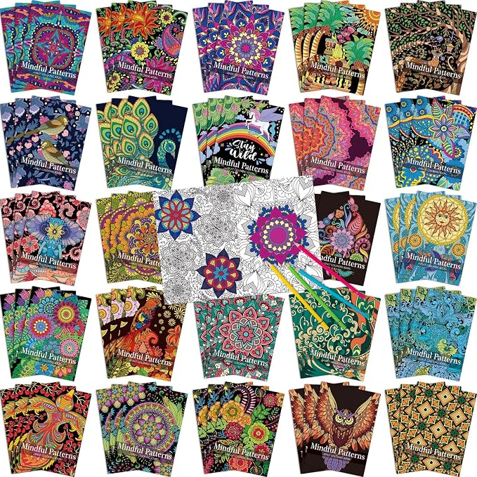 Liliful 144 Pcs Mindful Coloring Book Bulk DIY Art Stress Relief Drawing Book with Mindfulness Patterns for Adults, Party Favors, Goodie Bag Filler and Holiday Gifts