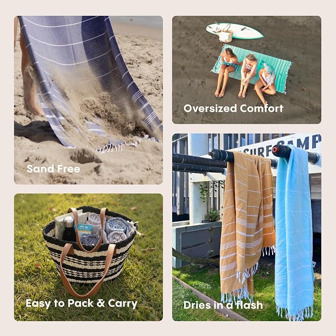 WETCAT Turkish Beach Towel Oversized (38"x71") 100% Turkish Cotton, Made in Turkey - Sand Free, Extra Large, Ultra Soft, Quick Drying, Compact & Lightweight for Travel - Light Coral