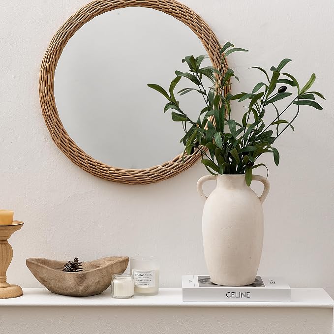 PORCER Ceramic Vase, 9.84 Inch Terracotta Vase with Handles, Boho Decor Decorative Vase, Rustic Vase for Home Decor, Farmhouse, Living Room, Table - Beige