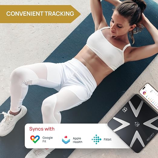 INEVIFIT Smart Body Fat Scale, Highly Accurate Bluetooth Digital Bathroom Body Composition Analyzer, Measures Weight, Body Fat, Water, Muscle, BMI, Visceral Fat & Bone Mass for Unlimited Users